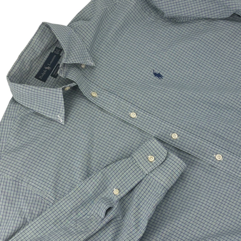 Ralph Lauren Yarmouth Button Down Shirt Check‎ 15.5 32/33 Blue Green Mens
